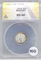 1916 Mercury 10 Cent ANACS MS 60.