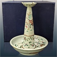 A Chinese Famille Rose Porcelain Candleholder With
