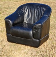 Black Leather Modern Barrel Chair