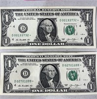 Two $1* Star Notes, Check Serial #s