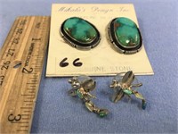 2 Pairs of earrings, 1 pair is sterling silver and