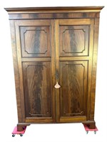 19TH CENT. FLAMED MAHOGANY 2 DOOR WARDROBE