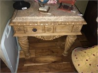 Carved Lamp Table w Faux Marble Top (29" W)