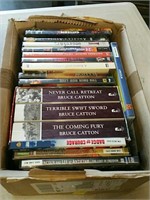 Box of DVDs and books