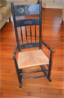 Rattan Bottom Black Painted Rocking Chair