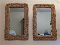 Pair of Rattan Wicker Mirrors