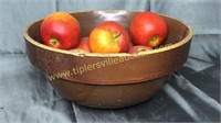 Brown stoneware bowl 13in with apples