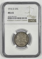 1916-D Barber Silver Quarter Gem BU NGC MS65