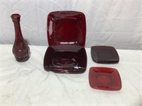 Ruby Red Vase and Plateset
