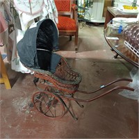 VINTAGE VICTORIAN WICKER DOLL CARRIAGE