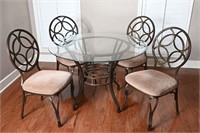 Glass Top Metal Dining Table w/ 4 Chairs