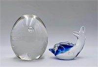 Glass Egg Paperweight & Glass Dolphin Figure