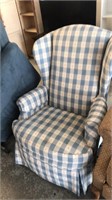 Country blue print overstuffed chair