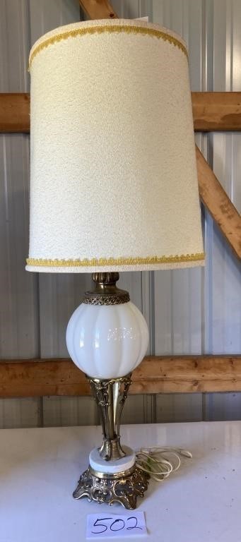 Vintage  White Glass and Marble Lamp  see des