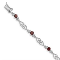 Sterling  Rhodium-plated Garnet Diamond Bracelet