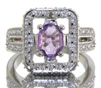 Natural Oval 1.21 ct Amethyst & Diamond Ring