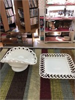 2 Laced White Glass Dishes