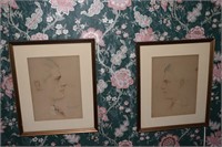 2 Framed pencil etchings of young man Paris 1926