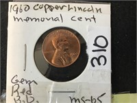 1960 Copper Lincoln Mem Cent Gem BU Red MS-65t