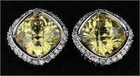 Yellow Stone Halo Sterling Earrings