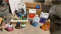 Assorted vehicle fluids, most not full