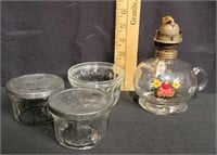 Vtg Hand Painted Oil Lamp/Ball Jelly Jars