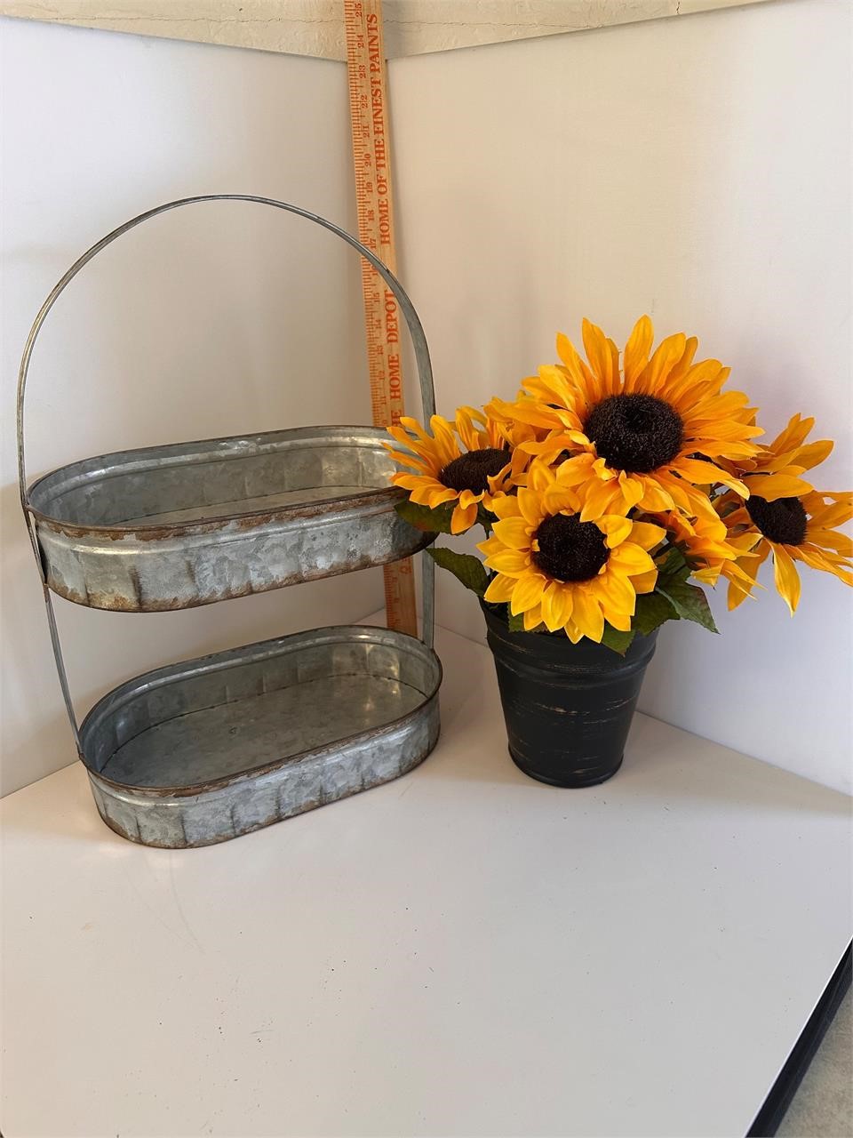 2-Tier metal decor tray and sunflower decor