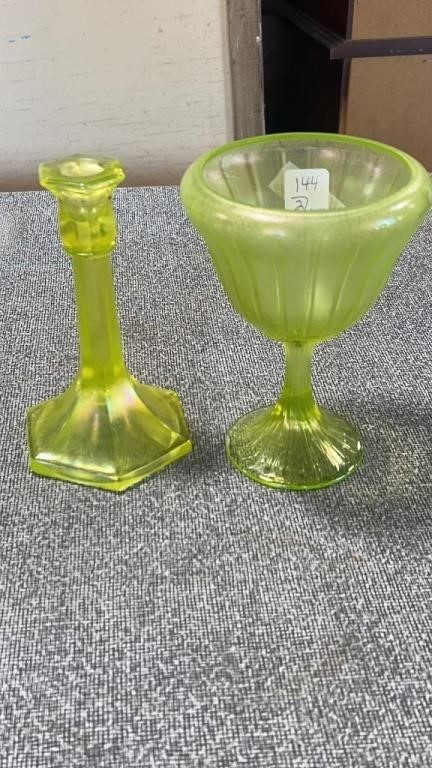 Vaseline Compote and Candlestick