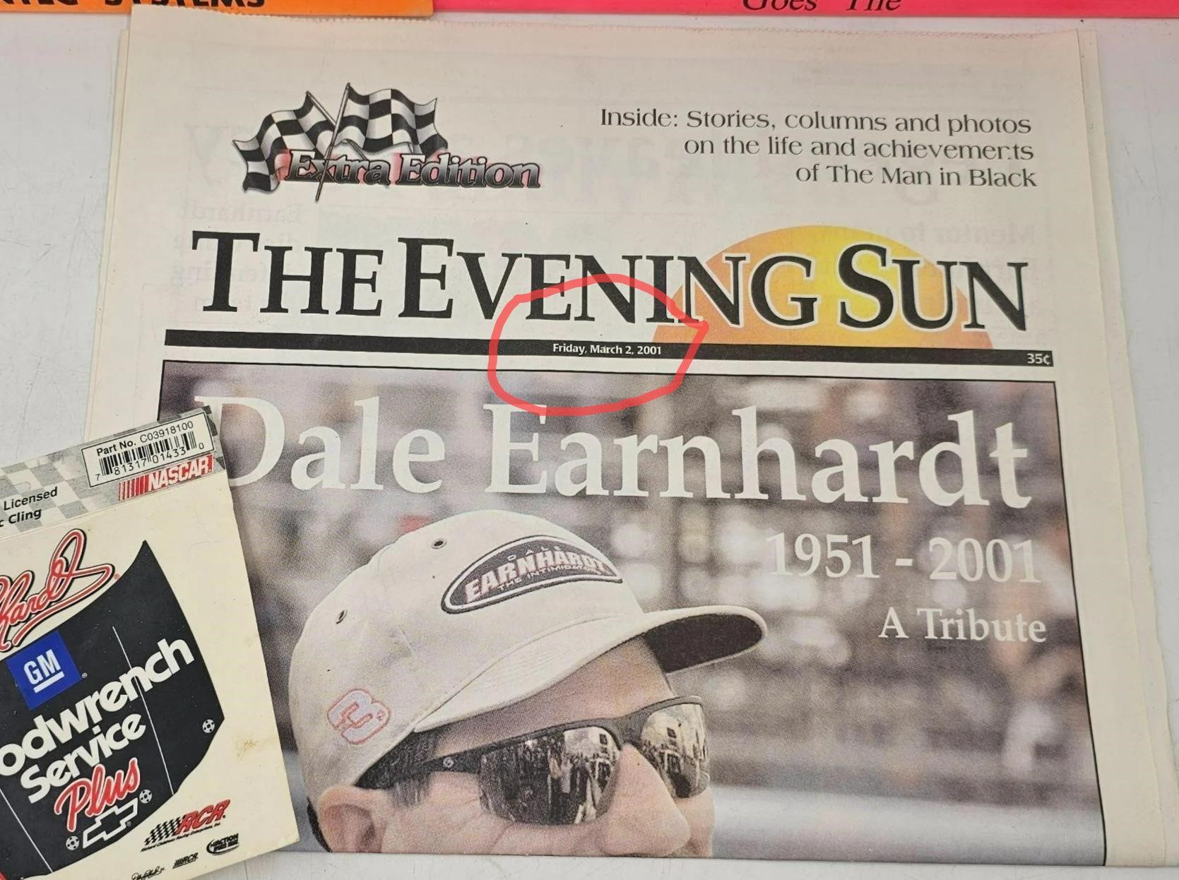 Dale Earnhardt Sr Newspaper dated 7 days before