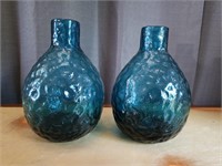 Turquoise Art Glass Vase Pair