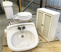 NO SHIPPING: toilet, pedestal sink, wicker