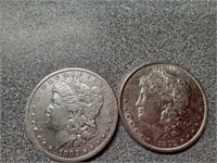 X2 1879 and 1882 Morgan silver dollars coin