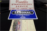 2 advertising signs and vintage 1981 calendar