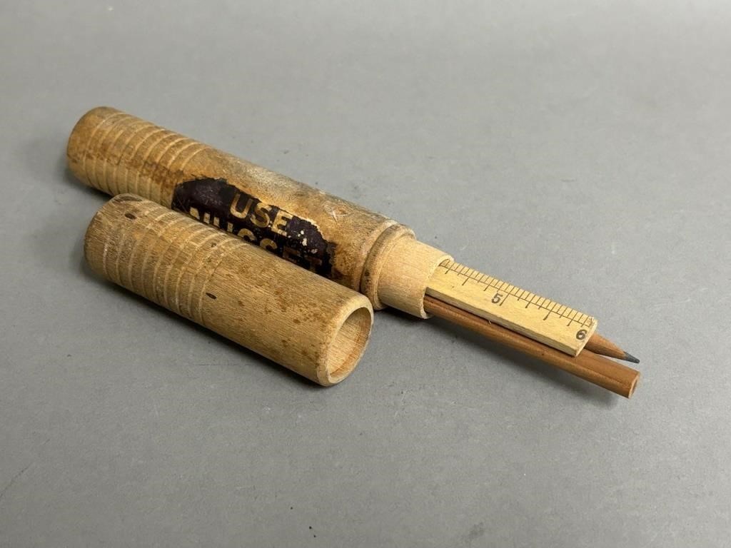 Antique Wooden Pencil Case w/ Contents