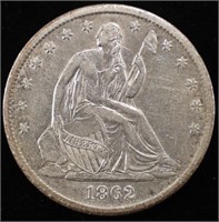 1862-S SEATED LIBERTY HALF DOLLAR CH AU