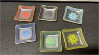 Rare Set Of 6 Vintage Square Colored Glass Butter