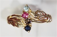 10K Yellow Gold Ruby & Sapphire Leaf Style Ring