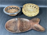 Wicker Decorative Baskets & Wood Fish Platter