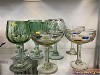 Blown Glass Cocktail and Wine Glasses