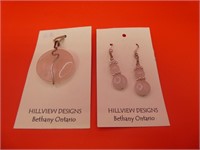 Hillview Designs Rose Quartz Pendant & Earrings