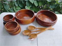 Wood bowls, spoons, fork