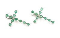 Large emerald set silver cross earrings