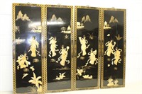 Vintage Mother of Pearl Black Lacquer Asian Panels