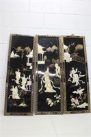 Vintage Mother of Pearl Black Lacquer Asian Panels