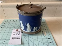 Wedgwood Jasperware Dark Blue Biscuit Barrel