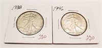 1938, ’46 Half Dollars AU