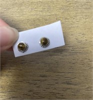 E2) sterling silver?  and tigers eye? stud