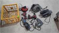 Crate with Sander, Skill Saw, Stapler, Right Angl