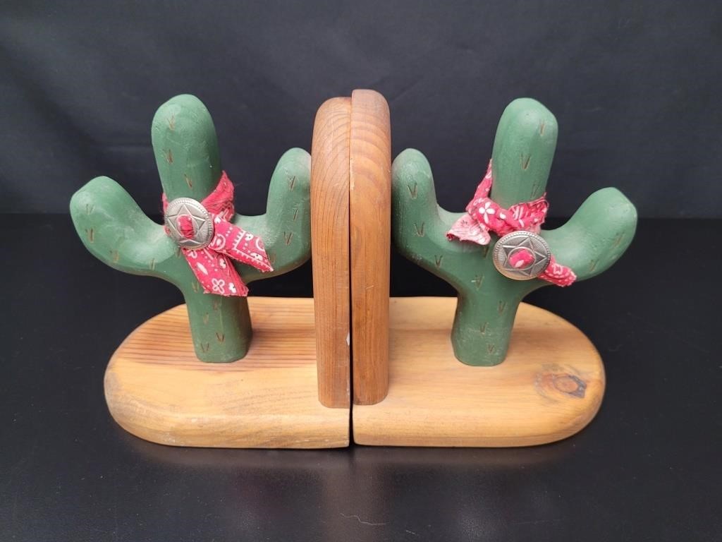 Folk Art Cactus Southwest Wooden Bookends