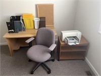 Computer desk, chair, printer with cart and